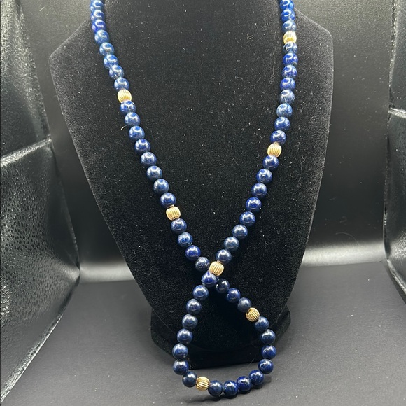 Gorgeous Lapis Lazuli and 14k gold beaded necklace. Tested...